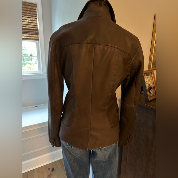 Tahari Chocolate Brown Leather Blazer - Picture 5 of 10